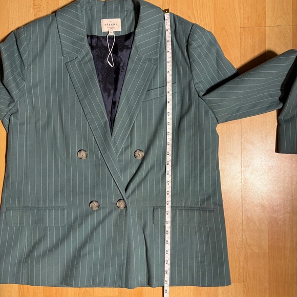 Sezane Christie Blazer Jacket Sage Green Ecru Pinstripe - Picture 12 of 12